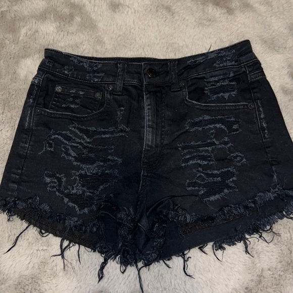 American Eagle Outfitters Pants - American Eagle Outfitters Stretch Black Ripped Jean High-Rise Shorts, Women’s 2
